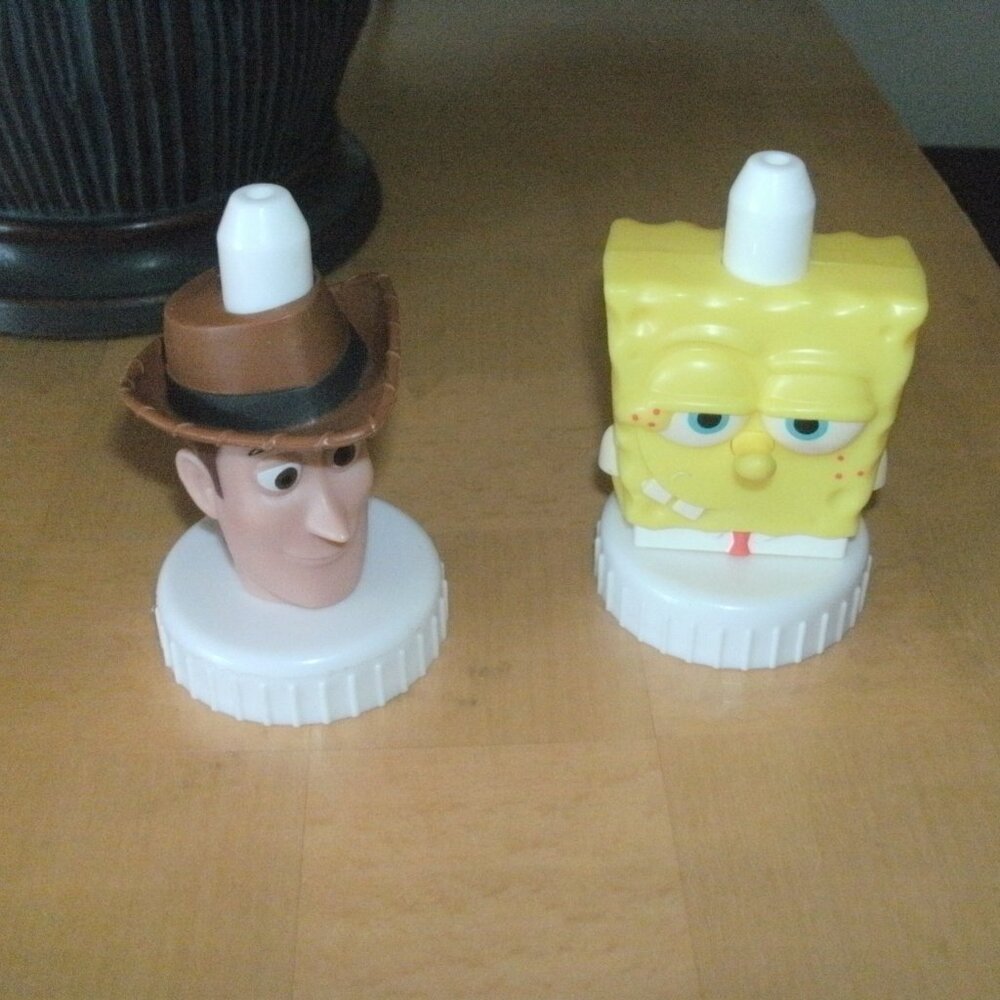 SET 2 Collectible Good To Grow Juice Topper Disney Toy Story Woody & Spongebob